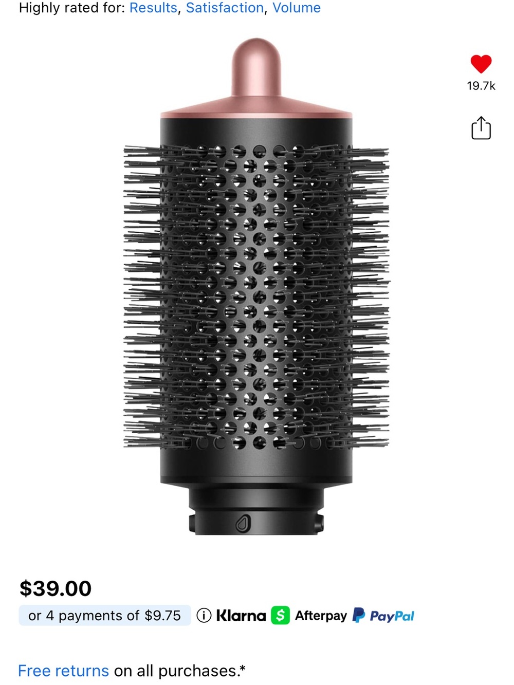 Dyson Round Styling Brush Attachment in Black and Rose
